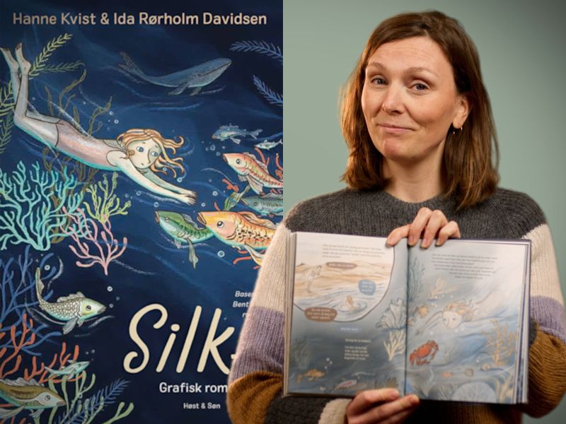 Bibliotekets børnelitteraturformidler Sara holder bogen "Silke"