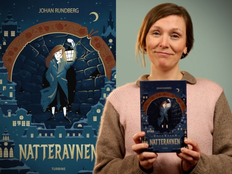 Bibliotekets børnelitteraturformidler Sara holder bogen "Natteravnen"